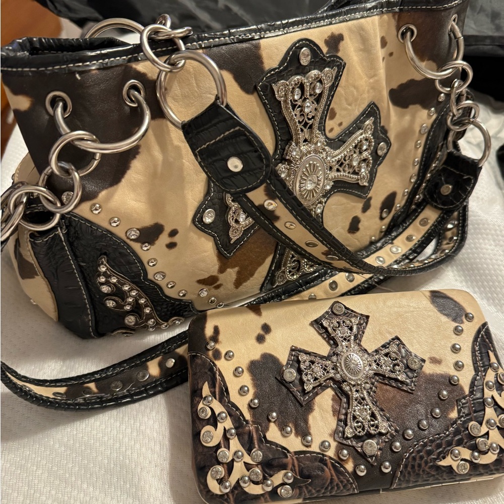Cow print purse with bling